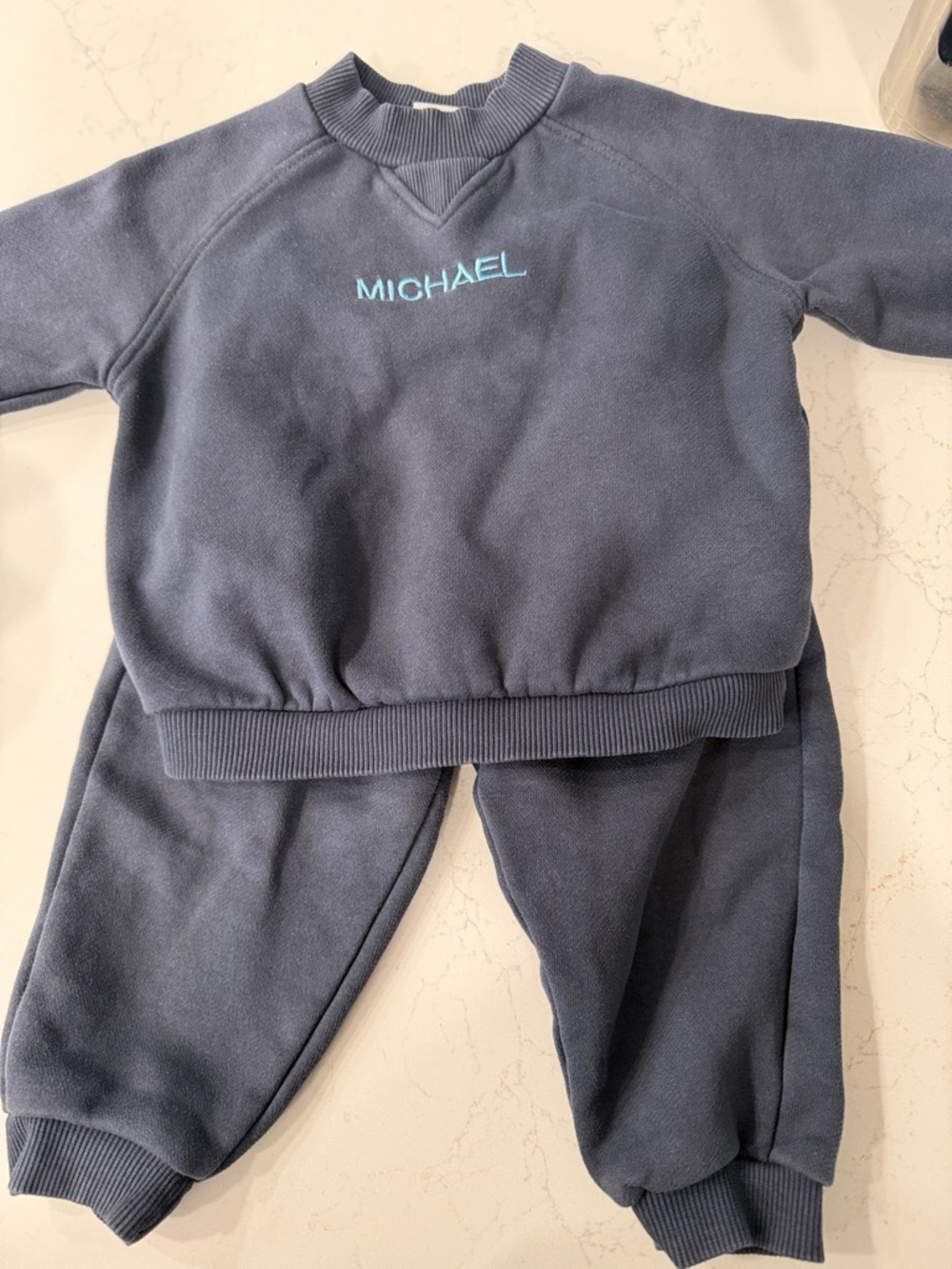 Zara Navy Sweatpants & Joggers Set with Light Blue 'Michael' Embroidery